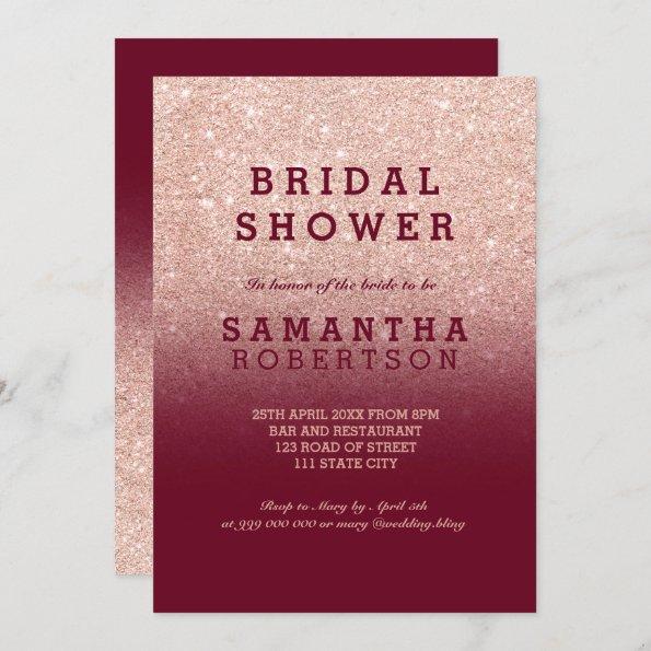 Rose gold faux glitter burgundy bridal shower Invitations
