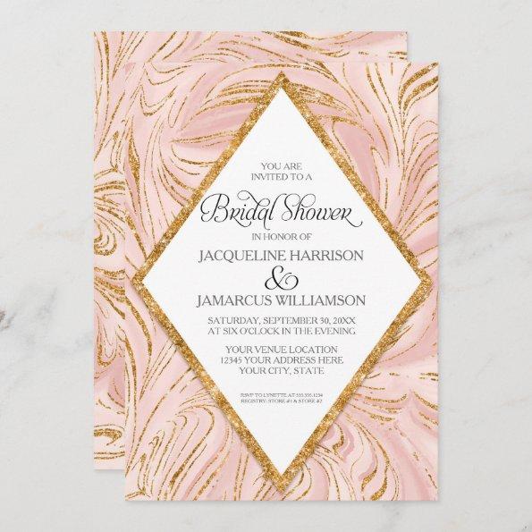 Rose Gold Faux Glitter Marble Blush Bridal Shower Invitations