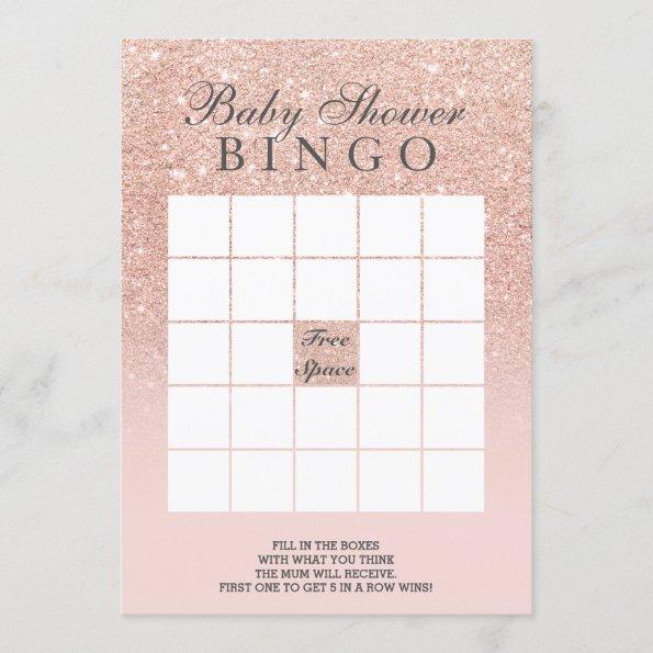 Rose gold faux glitter pink baby shower bingo Invitations