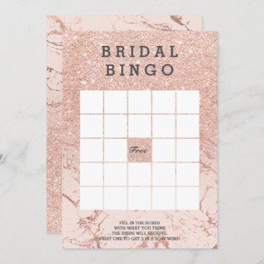 Rose gold faux glitter pink bridal marble bingo Invitations