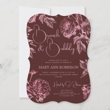 Rose Gold Floral Bridal Shower Burgundy Invitations