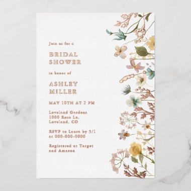 Rose Gold Floral Bridal Shower Foil Invitations