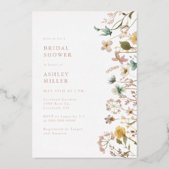 Rose Gold Floral Bridal Shower Foil Invitations