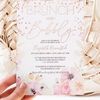 Rose Gold floral brunch bubbly bridal shower Foil Invitations