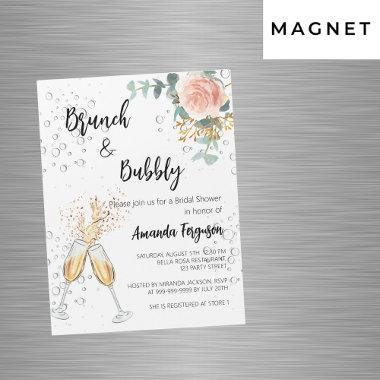 Rose Gold Floral Brunch Bubbly Bridal Shower Magnetic Invitations