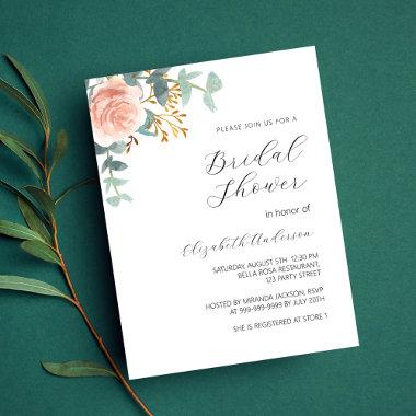 Rose gold floral budget Bridal Shower Invitations