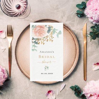 Rose gold floral eucalyptus greenery  paper guest towels