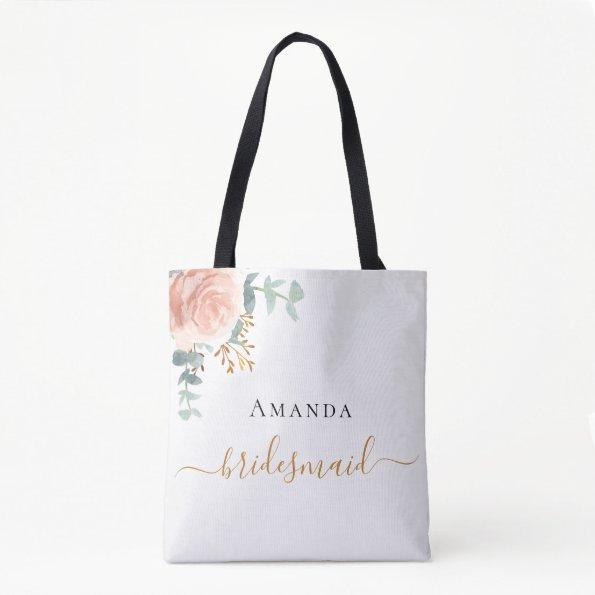 Rose gold floral eucalyptus greenery Bridesmaid Tote Bag