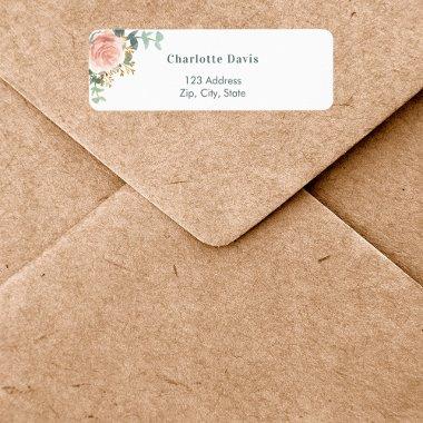 Rose gold floral eucalyptus return address label