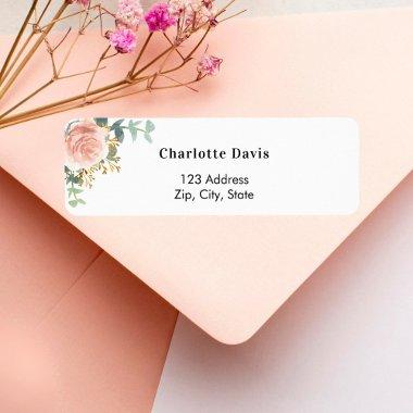 Rose gold floral eucalyptus return address label