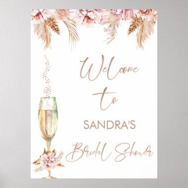 Rose Gold Floral Glass Bridal Shower Welcome Sign