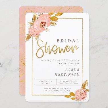 Rose Gold Floral Glitter Bridal Shower Invitations