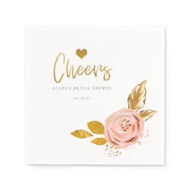 Rose Gold Floral Glitter Bridal Shower Napkins