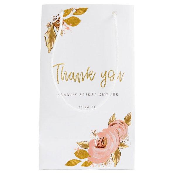 Rose Gold Floral Glitter Bridal Shower Thank you Small Gift Bag