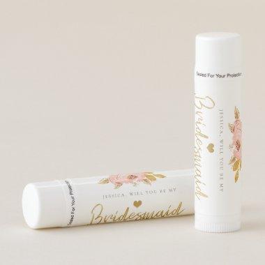 Rose Gold Floral Glitter Will You Be My bridesmaid Lip Balm