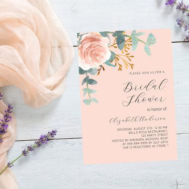 Rose gold floral peach luxury Bridal Shower Invitations