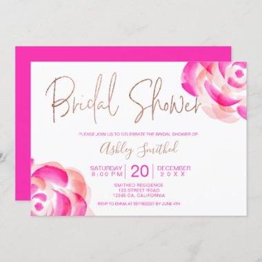 Rose Gold floral pink watercolor bridal shower Invitations