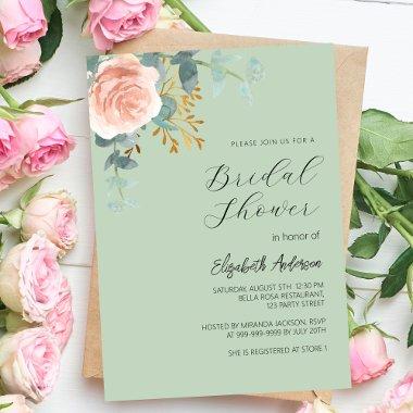 Rose gold floral sage green script