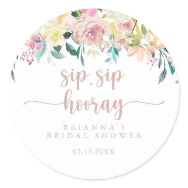 Rose Gold Floral Sip Sip Hooray Bridal Shower Classic Round Sticker