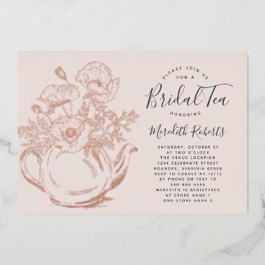 Rose Gold Floral Teapot Blush Pink Bridal Tea Real Foil