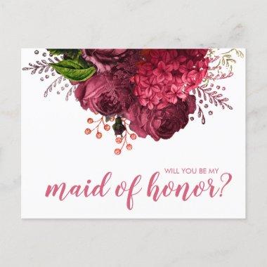 Rose gold floral will you be my maid of honor invitation postInvitations