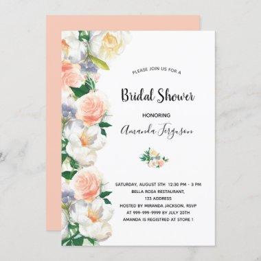Rose gold flowers blush pink white bridal shower Invitations