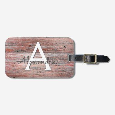 Rose Gold Foil and Rustic Wood Monogram & Initial Luggage Tag