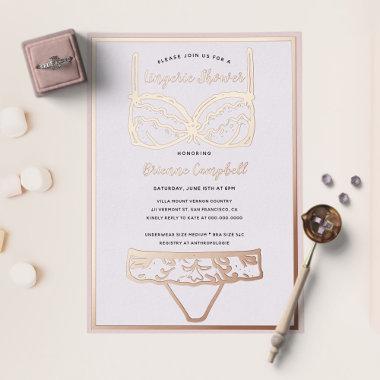 Rose Gold Foil & Blush Pink Lingerie Bridal Shower Foil Invitations