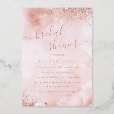ROSE GOLD FOIL Blush Pink Peach Bridal Shower Foil Invitations