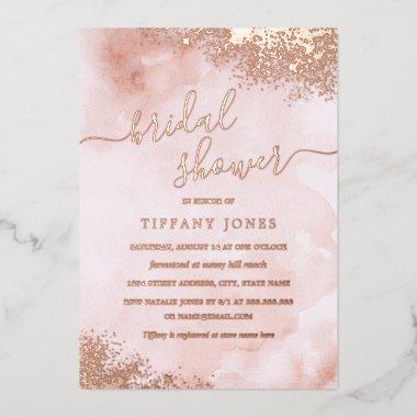 ROSE GOLD FOIL Blush Pink Peach Bridal Shower Foil Invitations