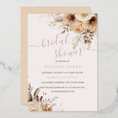 ROSE GOLD FOIL Boho Floral Bridal Shower  Foil Invitations