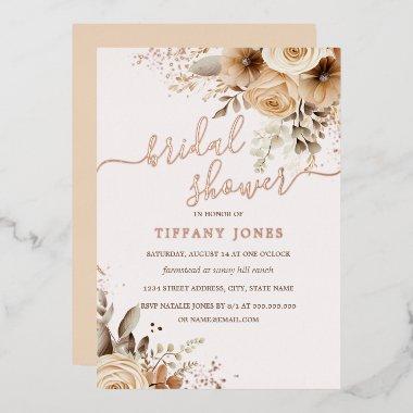 ROSE GOLD FOIL Boho Floral Bridal Shower  Foil Invitations