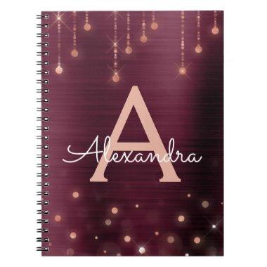 Rose Gold - Foil Burgundy Sparkle Monogram Notebook