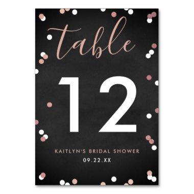 Rose Gold Foil Confetti Bridal Shower Table Number