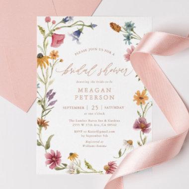 Rose Gold Foil Elegant Wildflower Bridal Shower Foil Invitations