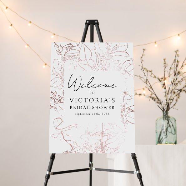 Rose Gold Foil Floral Bridal Shower Welcome Sign