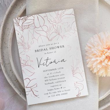 Rose Gold Foil Line Art Floral