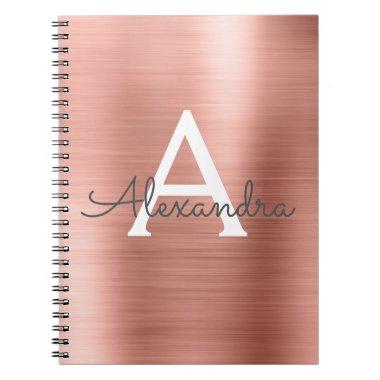 Rose Gold Foil Metallic Metal Monogram Notebook