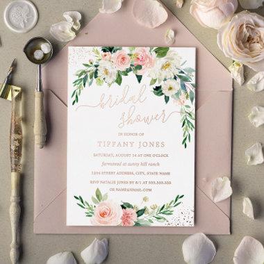 ROSE GOLD FOIL Pink Floral Bridal Shower Foil Inv Foil Invitations