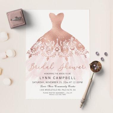 Rose Gold Foil Pressed Wedding Dress Bridal Shower Foil Invitations