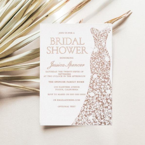 Rose Gold Foil Sparkle Dress Wedding Bridal Shower Foil Invitations