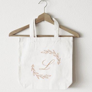 Rose Gold Foliage Wreath Monogram Tote Bag