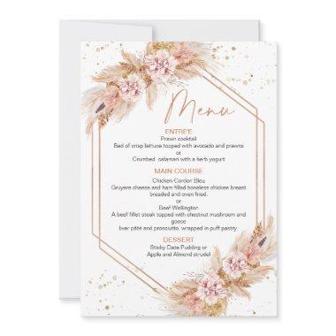 Rose Gold Geometric Boho Pampas Bridal Shower Menu Invitations