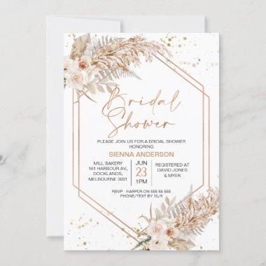 Rose Gold Geometric BohoFloral Bridal Shower Invitations
