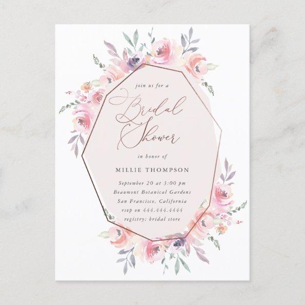 Rose Gold Geometric Watercolor Floral Bridal Showe Invitation PostInvitations