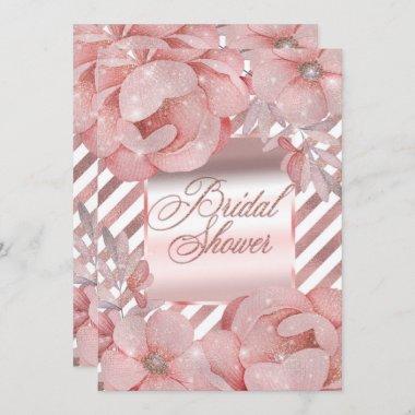 Rose Gold Glam Glitter Floral Bridal Shower Invitations