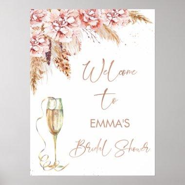 Rose Gold Glass Floral Bridal Shower Welcome Sign