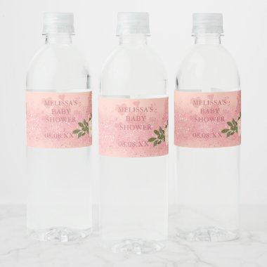 Rose Gold Glitter And Glam Custom Water Bottle Label