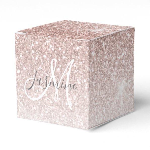Rose Gold Glitter Blush Initial Bridal Shower Favor Box