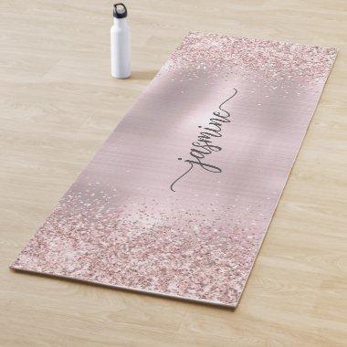 Rose Gold Glitter Blush Metallic Monogram Script Yoga Mat